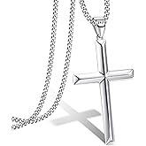 MILACOLATO Solid S925 Sterling Silver Cross Necklace for Men Women | 2mm Durable Sterling Silver Cuban Link Curb Chain Cross Pendant Necklace | Crucifix Cross Pendant Necklace Jewelry 16-24 Inches