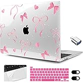 MEEgoodo for MacBook Pro Case 13 inch 2022 2021 2020 A2338 M2/M1 A2251 A2289 with Touch ID,Clear Laptop Hard Shell Cases with Keyboard Webcam Cover & Trackpad Film & Type C Adapter, Pink Ribbons Bows