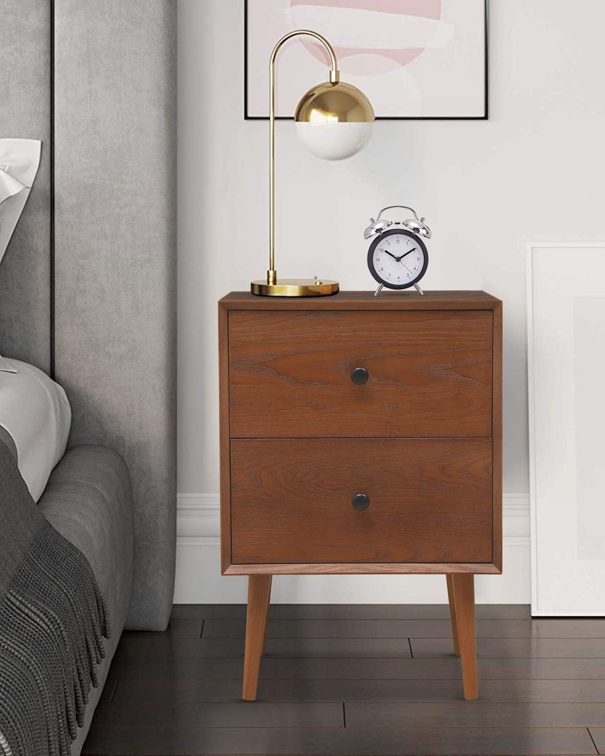 Hooseng Modern Nightstand with 2 Drawers Night Stand End Table Dresser for Home, Bedroom Accessories, Office, College Dorm, Steel Frame, Wood Top, Easy Pull Fabric Bins, Brown: Furniture & Decor