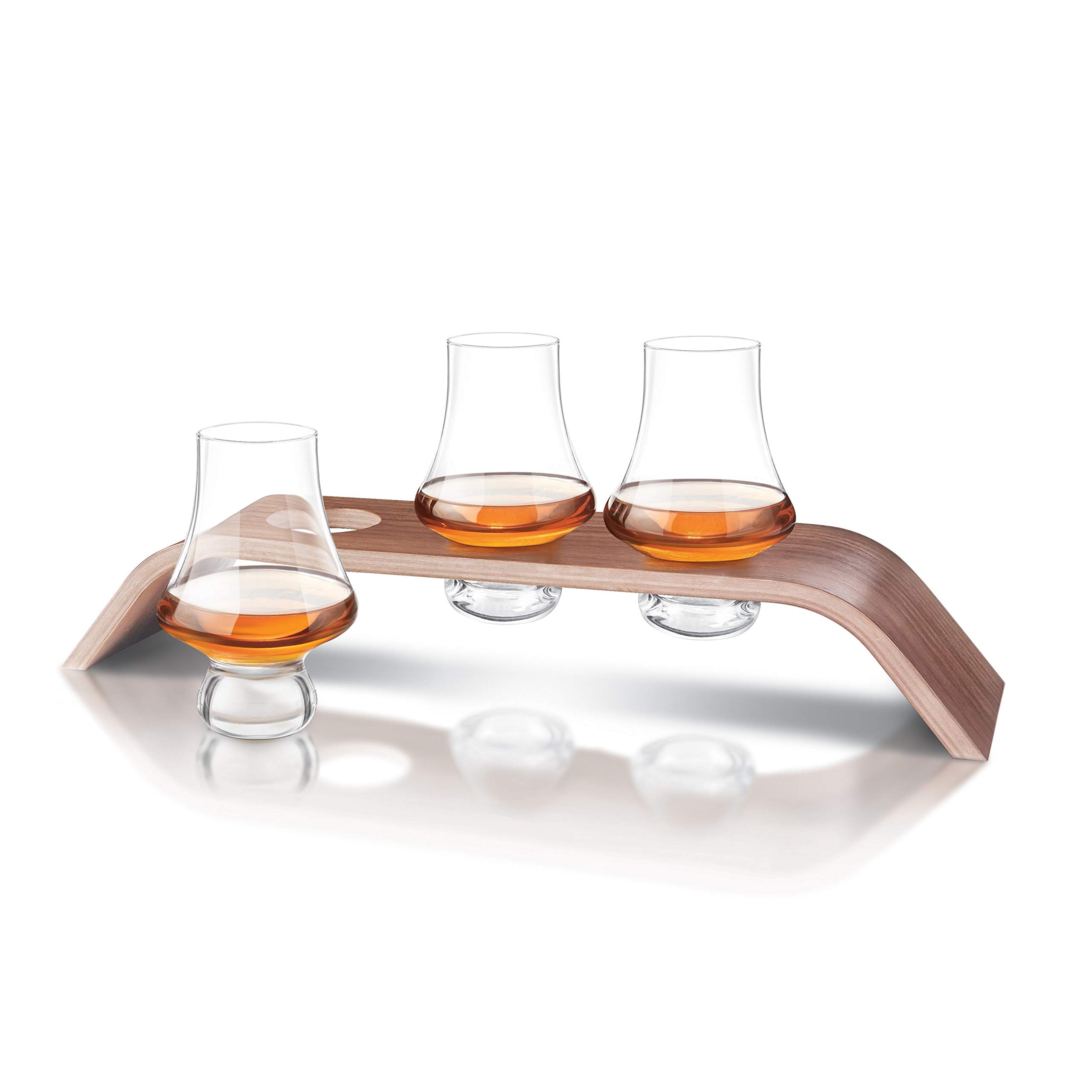 Final Touch Whiskey Flight Tasting Set – Set of 3 Lead-Free Crystal Glasses with Walnut and Aspen Wood Levitation Stand - DuraShield Titanium Reinforced – Handcrafted (LFG4133)