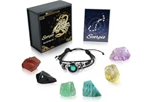 Nicetage Scorpio Healing Crystals Gift Ideas 12 Zodiac Signs Natural Healing Crystals with Horoscope Box Set, 6 Crystal Stones, 1 Zodiac Bracelet and Info Guide Scorpio Gifts for Women