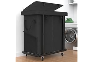 KUNLABORI 50 Gal(190L) High Grade Large Laundry Basket with Wheels, Rolling Laundry Hamper, Laundry Cart with Metal Frame and Removable Bag Design, Suitable for Laundry Room, Bedroom (Black, 2 Section 190L)