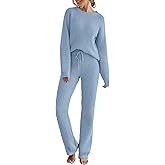 MEROKEETY Womens Pajama Sets 2026 Fall Lounge Sweater Set Cute Fuzzy Fleece 2 Piece Long Sleeve Cozy Winter Pj Outfits
