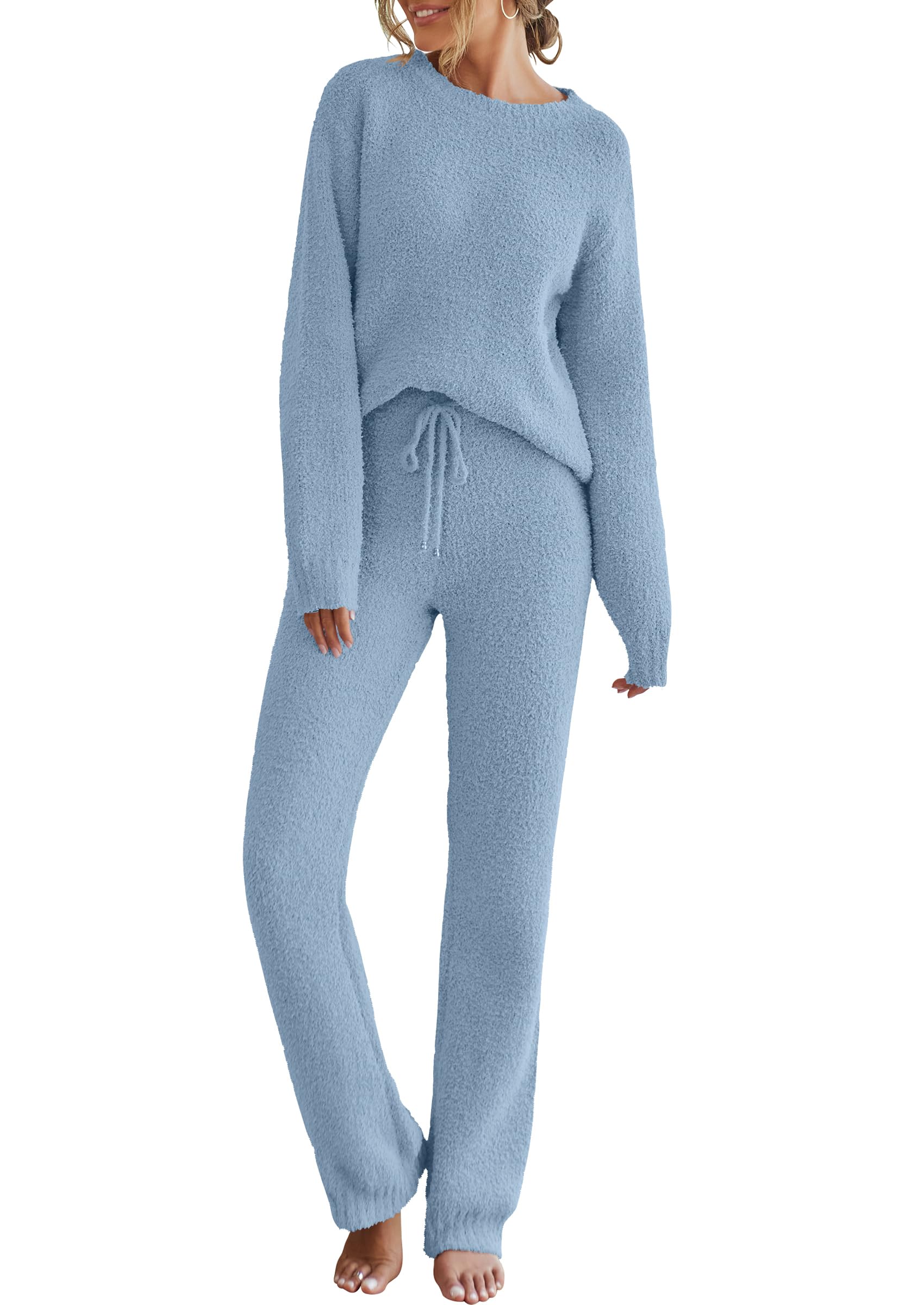 Photo 1 of **Bottoms Only** MEROKEETY Women's Casual Two Piece knit Sweater Sets Lightweight Comfy Loose Sweatsuit Outfits, Blue, Medium