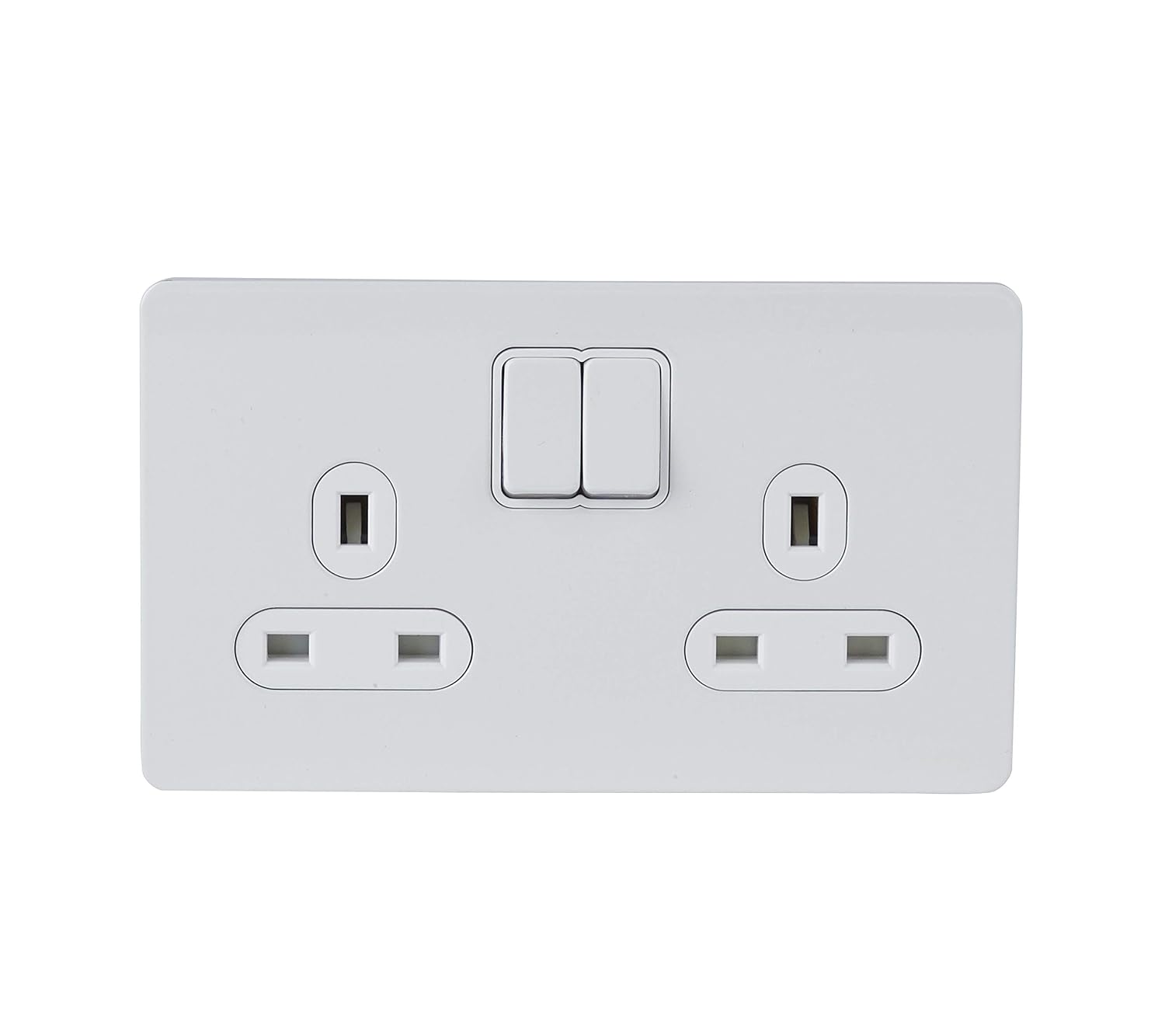 Schneider Electric Ultimate Screwless Flat Plate - Switched Double Power Socket, Single Pole, 13A, GU3420WPW, Painted White with White Insert