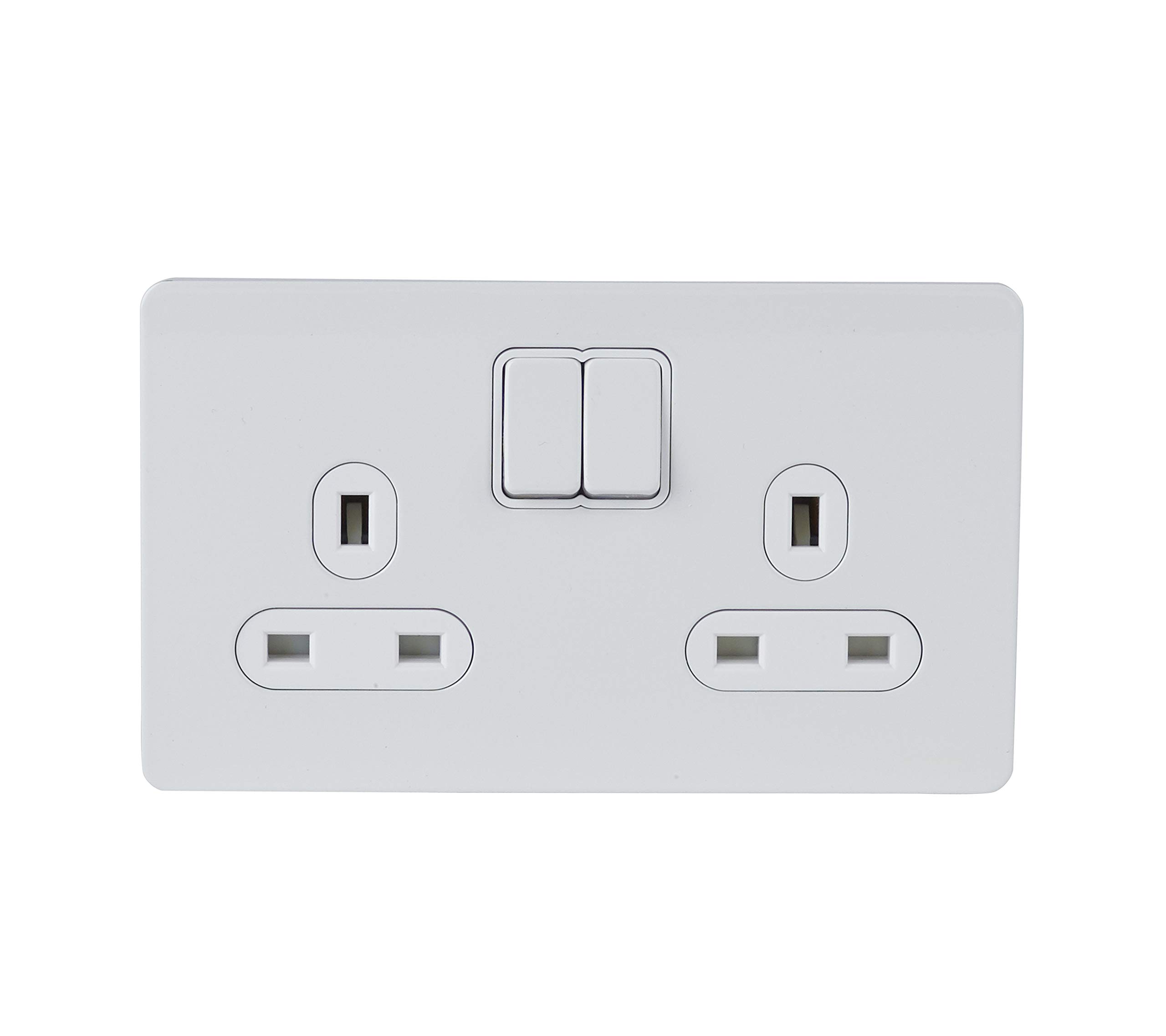 Schneider Electric GU3420WPW Ultimate Screwless Flat Plate, Switched Double Power Socket, Single Pole, Painted White with White Insert, 13 A, 2 Gangs