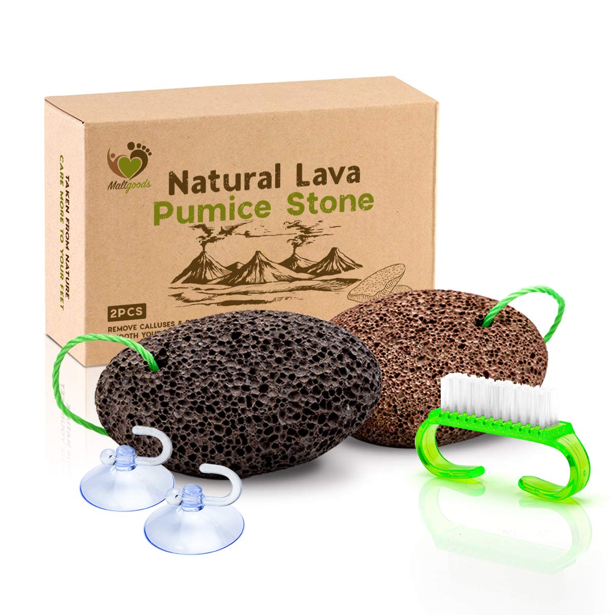 Nature Pumice Stone for Feet,2 PCS Lava Pumice Stone for Heels Callus Removal, Pedicure Exfoliator for Dry Dead Skin with a Cleaning Brush: Beauty