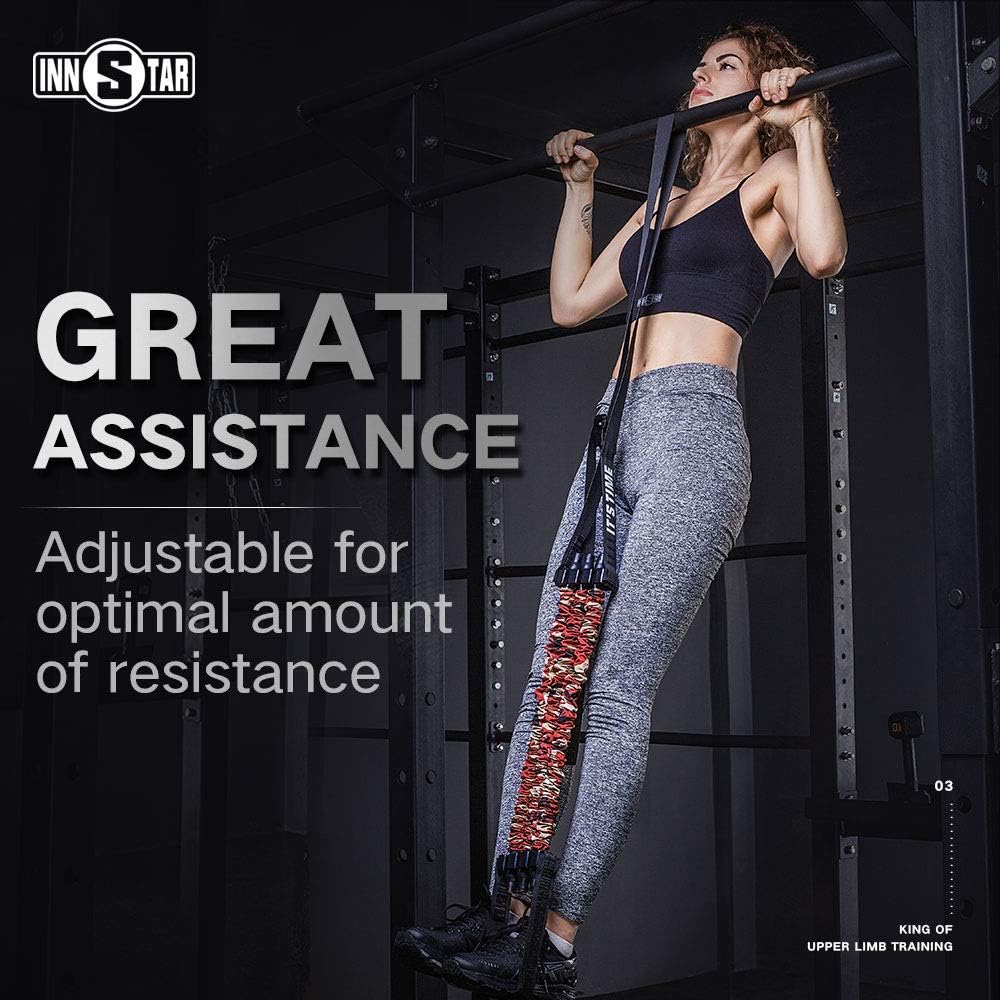 INNSTAR Pull up & Chin up Assist Band,Adjustable, with Carry Bag for Men & Women Naturl Latex (Camo fire red)