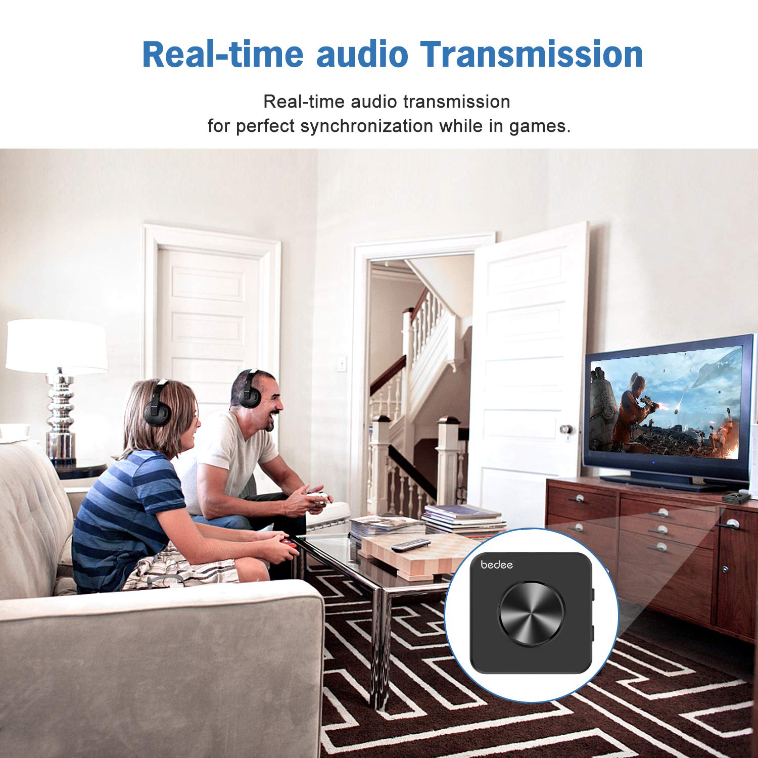 Bluetooth Empfänger bedee Bluetooth 5.0 Transmitter 2-in-1 Audio Adapter Receiver für HiFi Audio Stereo TV Laptop Lautsprecher PSP mit digitales optisches, 3,5 mm AUX, RCA Cable, aptX HD aptX LL Tech