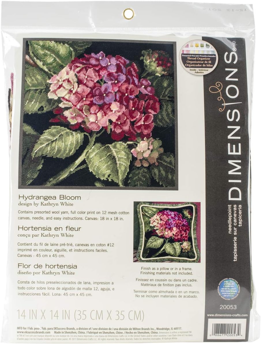 DIMENSIONS 20053 Needlepoint Hydrangea Bloom Kit, 100% Cotton, Black, 35 x 35 x 0.1 cm - Image 3