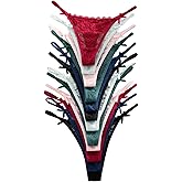SHENHE Women's Lace G String Thongs Sexy Low Rise Bow Panties Breathable Underwear 12 Pack