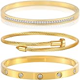 Camhanno Gold Bracelets for Women Stackable Bangles Love & Friendship Stainless Steel Jewelry Valentines Day Gifts for Her