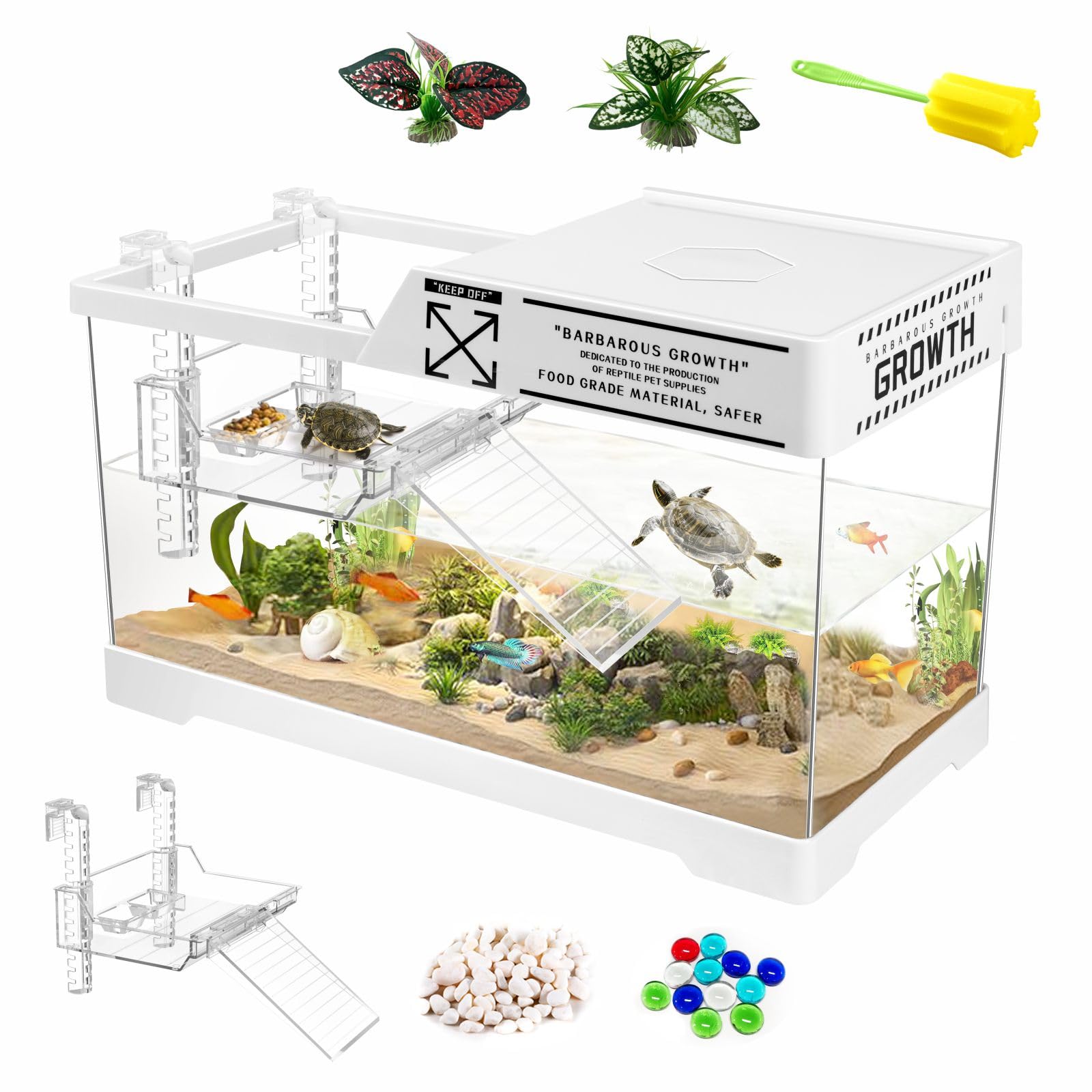 Photo 1 of GOZILLA Aquatic Turtle Tank,Upgrade PC Turtle Tank Starter Kit, Reptile Habitat with Lid,Hanging Basking Platform, Bottom Drainage for Turtles,Crabs,Shrimps and Small Reptiles. (15.75×7.9×9''/White)
