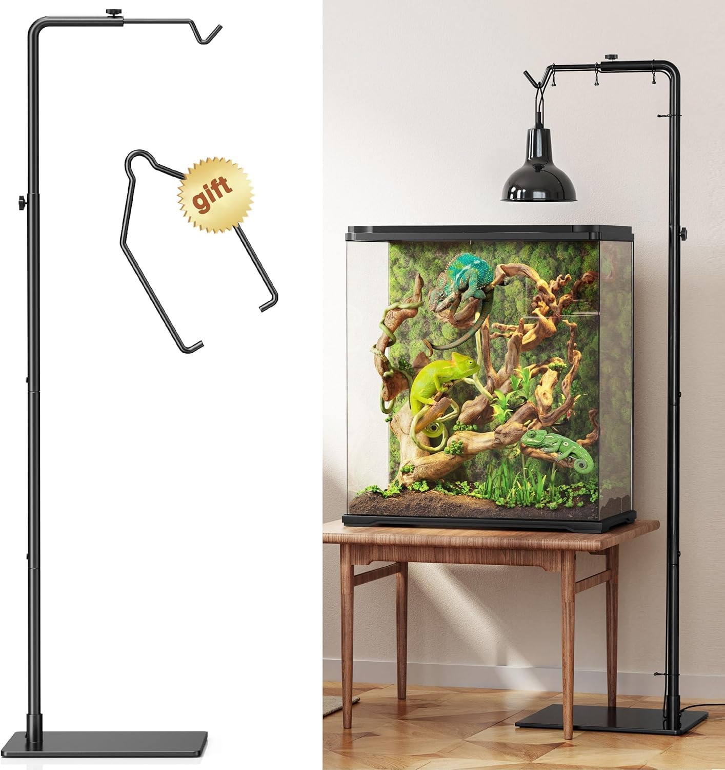 Photo 1 of Josmimic Reptile Heat Lamp Stand Adjustable 21"-62" – Metal Light Holder with Heavy Base for Bearded Dragon, Turtle, Snake, Lizard – Aquarium and Terrarium Heating Lamp Fixture