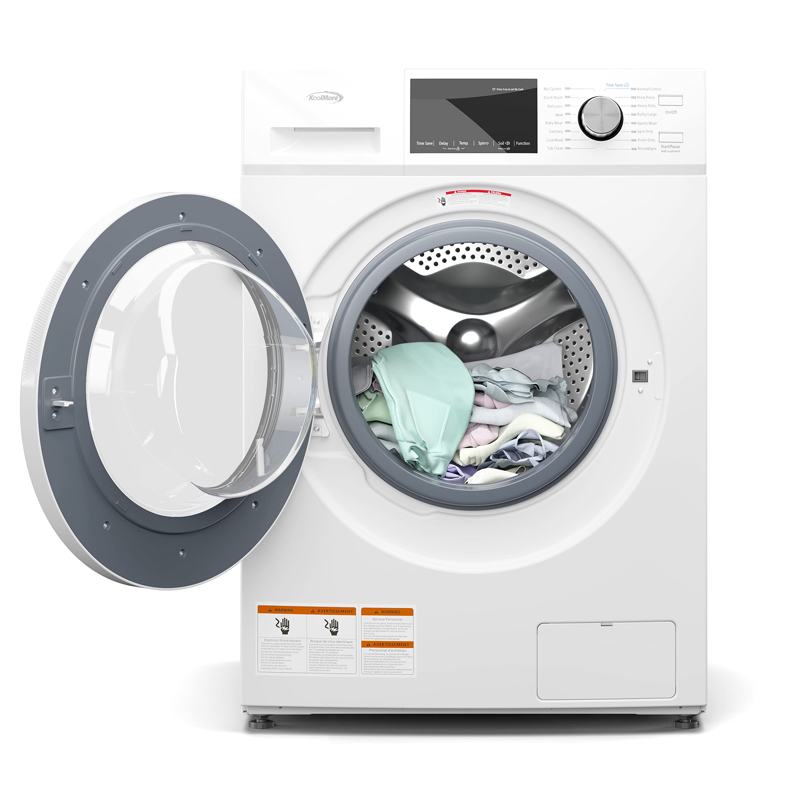KoolMore FLW-3CWH Front Load Machine, 2.7 Cu. Ft, Space Saving Unit with 20-Minute Quick, 12 Washing Cycles, Quiet Inverter Motor [120V], Medium (24