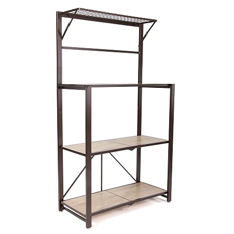 Origami Heavy Duty Durable Organizational Bakers Rack With Wood Shelf Brown