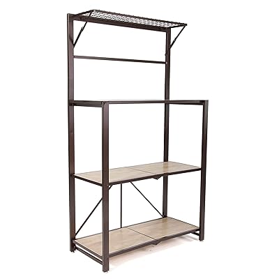 Origami Heavy Duty Baker's Rack with Wood Shelf, Brown