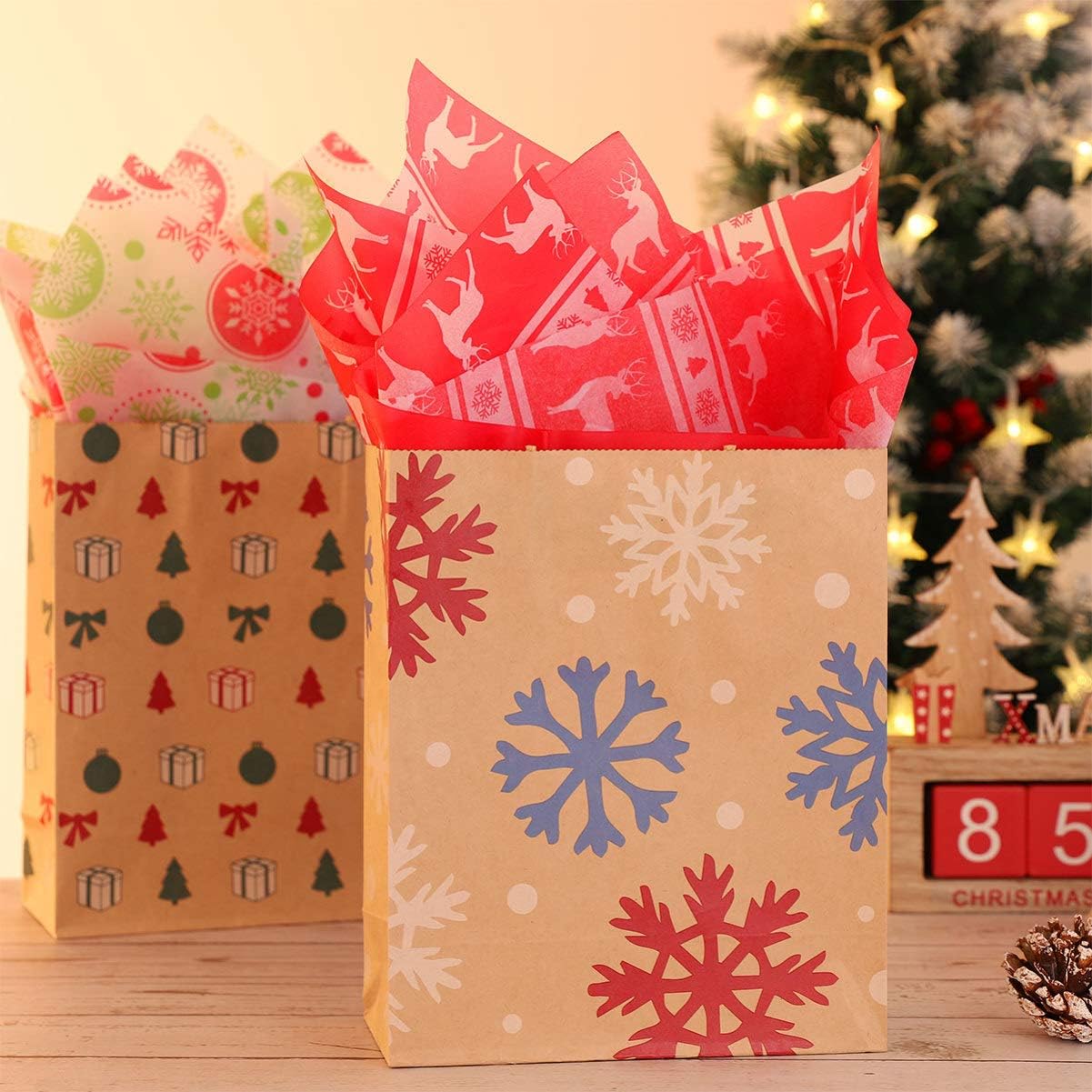 YARNOW 150 Sheets Christmas Wrapping Paper Tissue Paper, Xmas Santa, Snowflakes, Christmas Tree - Image 4
