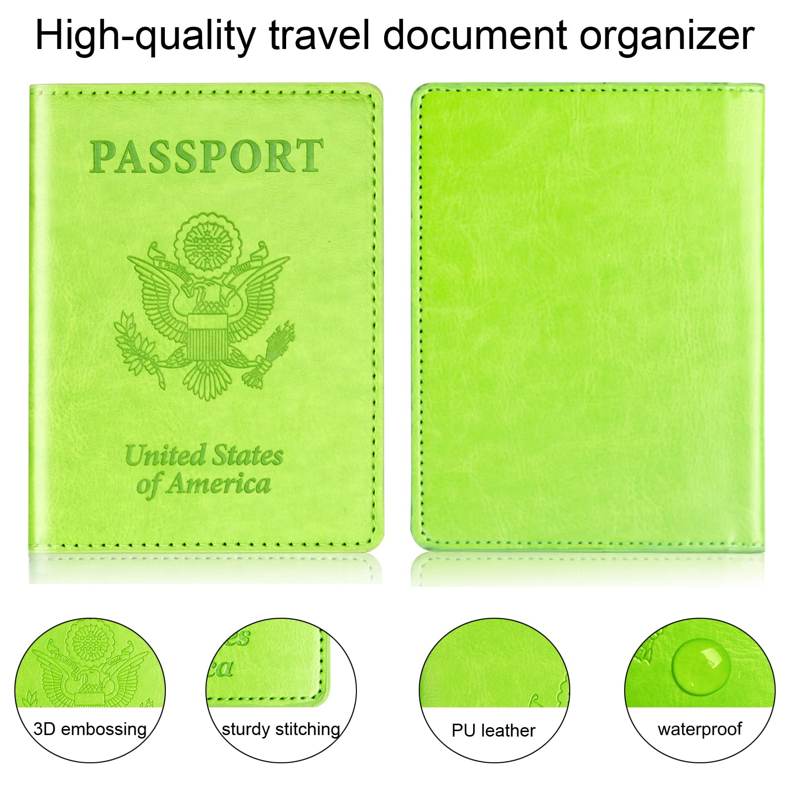 Herain Green & Orange Passport Holder, Cruise Essentials Passport Wallet Cover Case for Family Women Men, Travel Must Haves Passport Book Protector