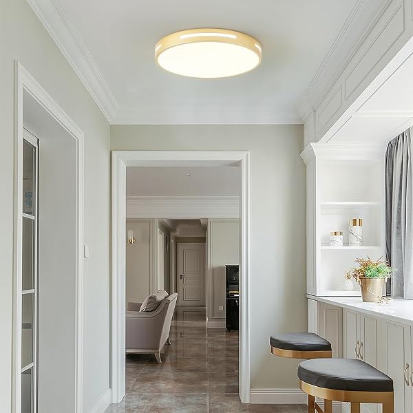 WHEATRONIC GOLD LED CEILING LIGHT FIXTURE FLUSH MOUNT 15 INCH 36W SET OF 2, DIMMABLE KITCHEN LIGHTING FIXTURES LED, MODERN LIGHT FIXTURES CEILING MOUNT FOR BEDROOM, BATHROOM, LIVING ROOM