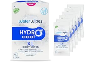 WaterWipes HydroCool Cooling Wipes, XL Body Cleaning Wipe, Stay Fresh & Cool On-the-Go Instant Skin Cooling, Odor & Sweat Rem
