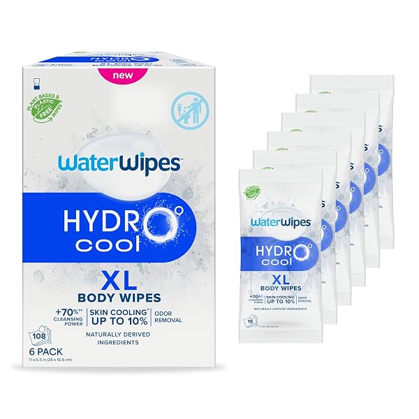 WATERWIPES HYDROCOOL COOLING WIPES, XL BODY CLEANING WIPE,...