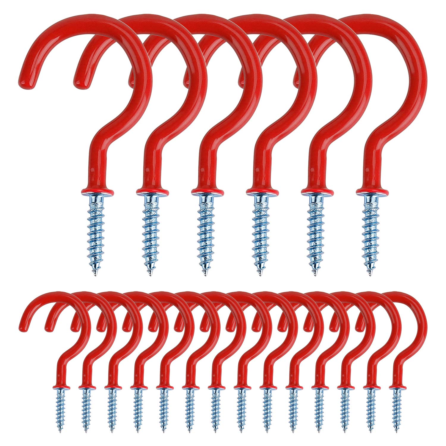 MengH-SHOP 20 Pieces Metal Ceiling Screw Hooks Vinyl Hook for Indoor and Outdoor Use for Hanging Cups, Pots, Lights, Ropes, (Red)