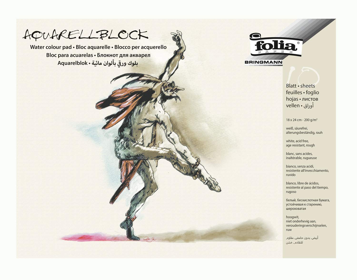 Folia 8331 Watercolour Pad Rough 200 g/m² Approx. 18 x 24 cm 10 Sheets 4 Layers Glued Watercolour Paper White Acid- Ageing Resistant