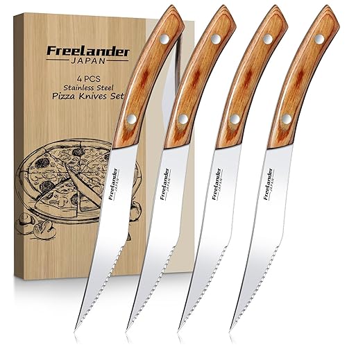 Freelander Handmade Forged Steak Knives Set of 6 (4-Piece Pizza Knife Cutter Set)