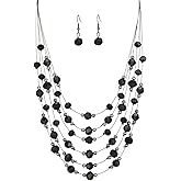 Crystal Beaded Statement Necklace for Women Boho Colorful Multi-Strand Necklace and Earring Sets for Women Fashion Jewelry Gifts for Mom