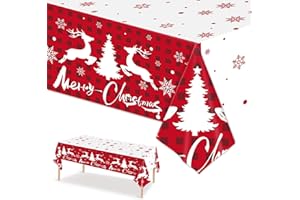 ORNALES Winter Christmas Tablecloths - 2-Pack, Winter Themed with Reindeer and Snowflakes, Disposable Plastic Tablecloths 54" x 108", Ideal for Indoor and Outdoor Christmas Party Decorations