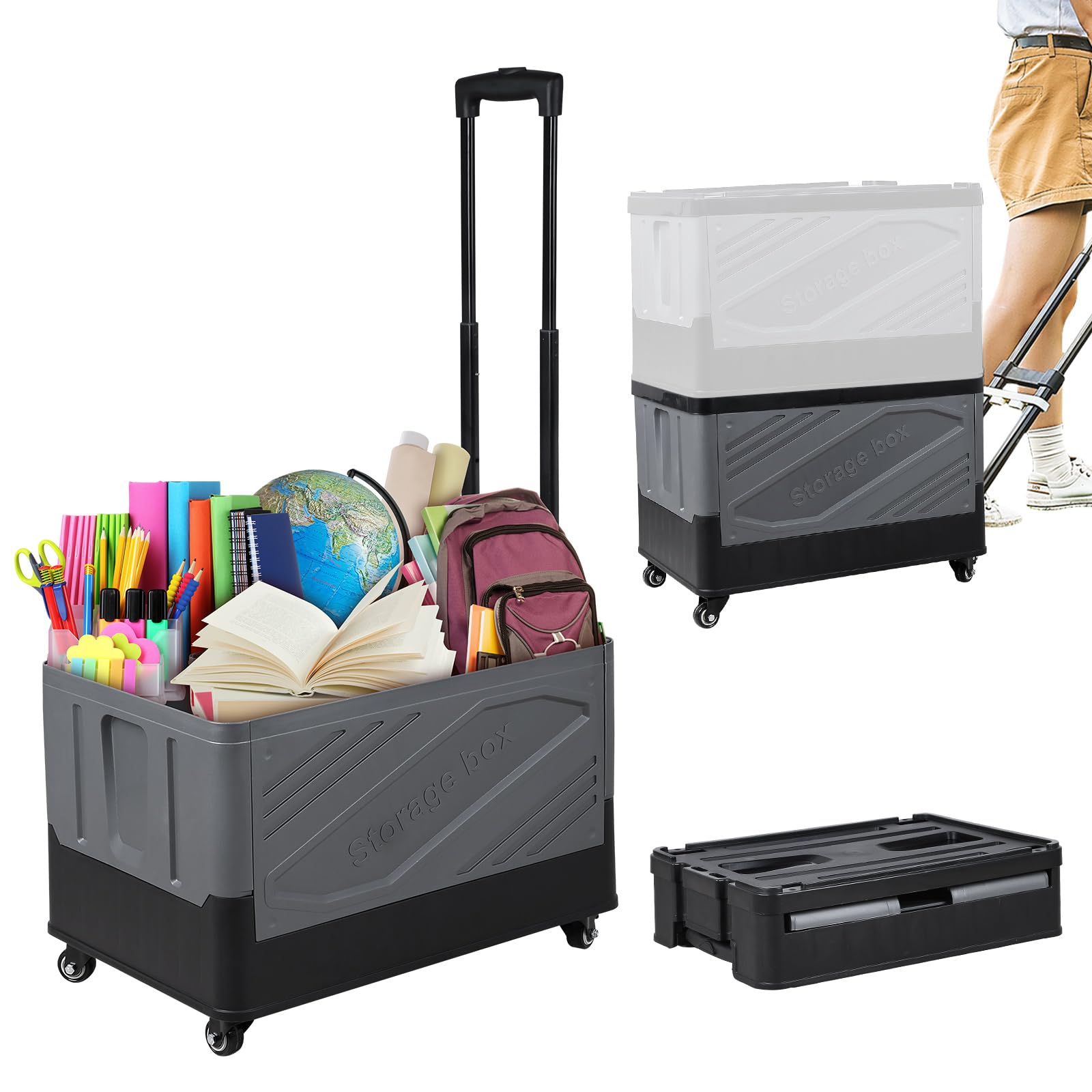 Photo 1 of XCBYT Storage Bins with Wheels - Collapsible Storage Bins with Lids for Closet Organizers and Storage Foldable Large-Capacity with Lid on 4 Universal Wheels Rolling Crate Shopping Cart Black