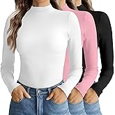 Ekouaer Mock Neck Tops for Women Turtleneck 3 Pack Thermal Long Sleeve Women Womens Undershirts Casual Turtle Neck Undershirt Black/White/Pink S