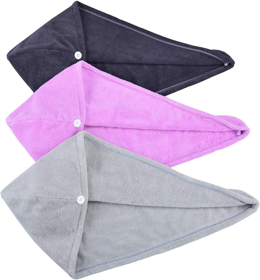 HOPESHINE Hair Drying Towel Twist Women's Soft Shower Microfiber Towels for Hair Turban Wrap Fast Drying Ultra Absorbent Cap Great Gift for Women (3-Pack Dark Grey+ Grey+Purple)