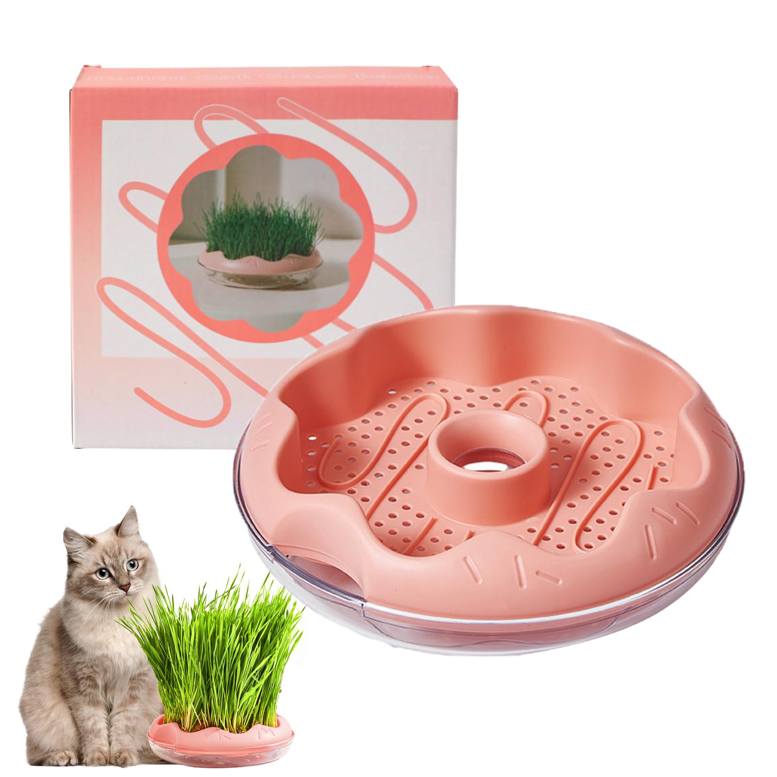 KASESSS Cat Grass Planter, Soil Free Hydroponic Cat Grass Tray, Round Catnip Cat Grass Box Indoor Cat Plant Planting Box Plastic Cat Grass Sprouting Trays for Cats Dogs and Other Pets (Pink)