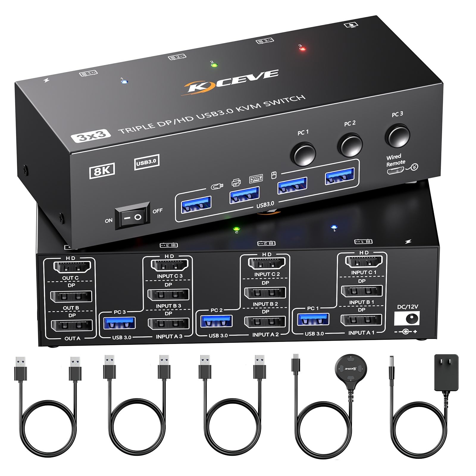 Photo 1 of KVM Switch 3 Monitors 3 Computers 8K@60Hz, ANGEET HDMI Displayport Triple Monitor KVM Switch,3 Monitor KVM with 4 USB 3.0 Ports for Keyboard Mouse Printer, Wired Remote and Power Adapter Included