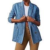 Tbahhir Women Blazer Denim Jacket Long Sleeve Casual Open Front Business Office Jean Trendy Coat with Pockets