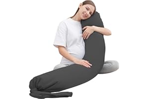 MOON PARK Pregnancy Pillow - Incredibly Smooth and Soft Cooling Cover I Shaped Full Body Maternity Pillow with Removable Cover - Support for Side, Back, Legs, Belly, HIPS - Dark Grey