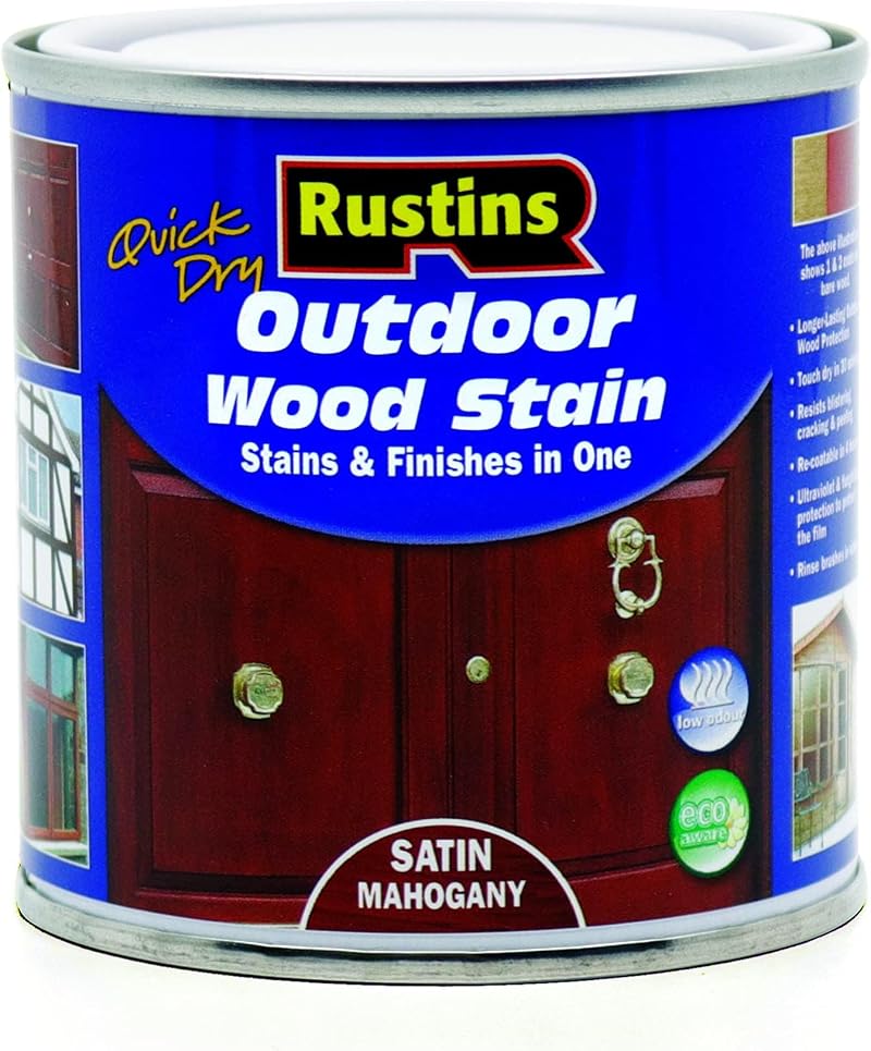 Rustins Quick Dry Outdoor Wood Stain Satin Mahogany 250ml