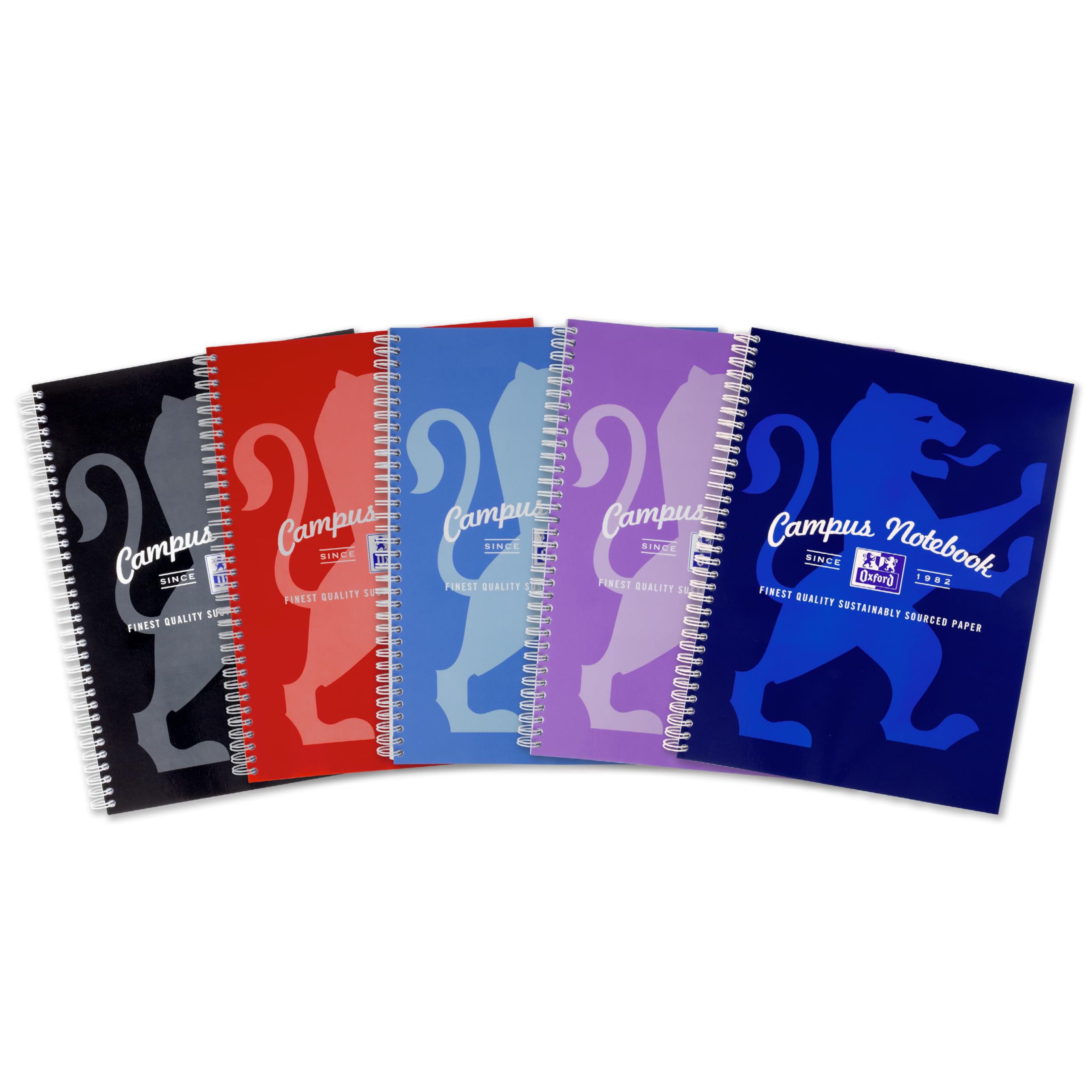Oxford Campus A4 Notebook, Wirebound, 8 mm Lined with Margin, 140 Page, Pack of 5 Notepads, Bright Colours, Optik Paper+