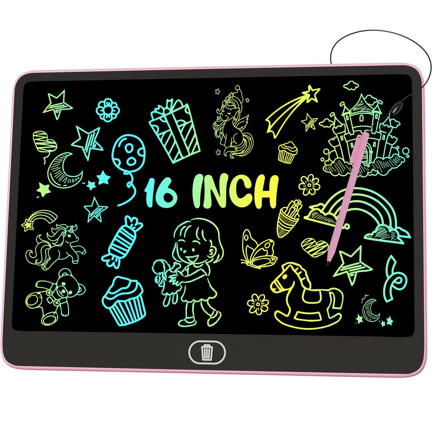 Photo 1 of 16 Inch LCD Writing Tablet for Kids [Upgraded], Electight Colorful Doodle Board, Eye Protection Drawing Tablet with High Brightness, Birthday Gift & Trip Toy for 3-8 Years Old Boys and Girls (Pink)