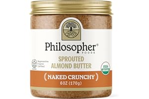 Philosopher Foods - Organic Naked Crunchy Sprouted Almond Butter - 6 oz - Stone Ground Regenerative Organic Crunchy Almond Nut Butter No Sugar Added