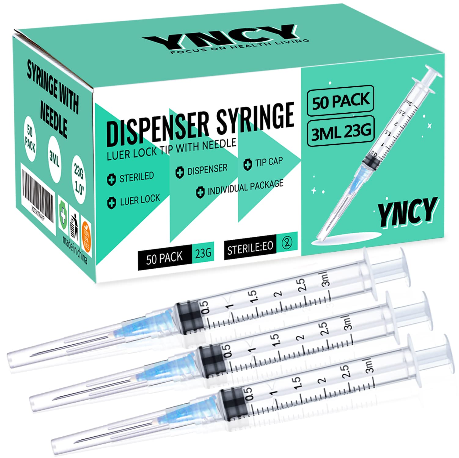 thumbnail interactive-video image 1 of 100 Pack 3ml Syringes With 23G 1" Needles - Luer Lock, Individually Sterile Wrapped 1 of 2