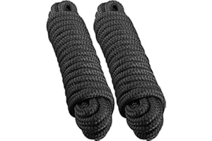 J-FM TWNTHSD Dock Lines: 3/4" x 50' Double Braided Nylon Boat Dock Lines - Premium Boat Ropes for Secure Docking with 18" Loop - Marine Grade Boat Rope/Dock Line, Sturdy Mooring Marine Rope - 2 Pack