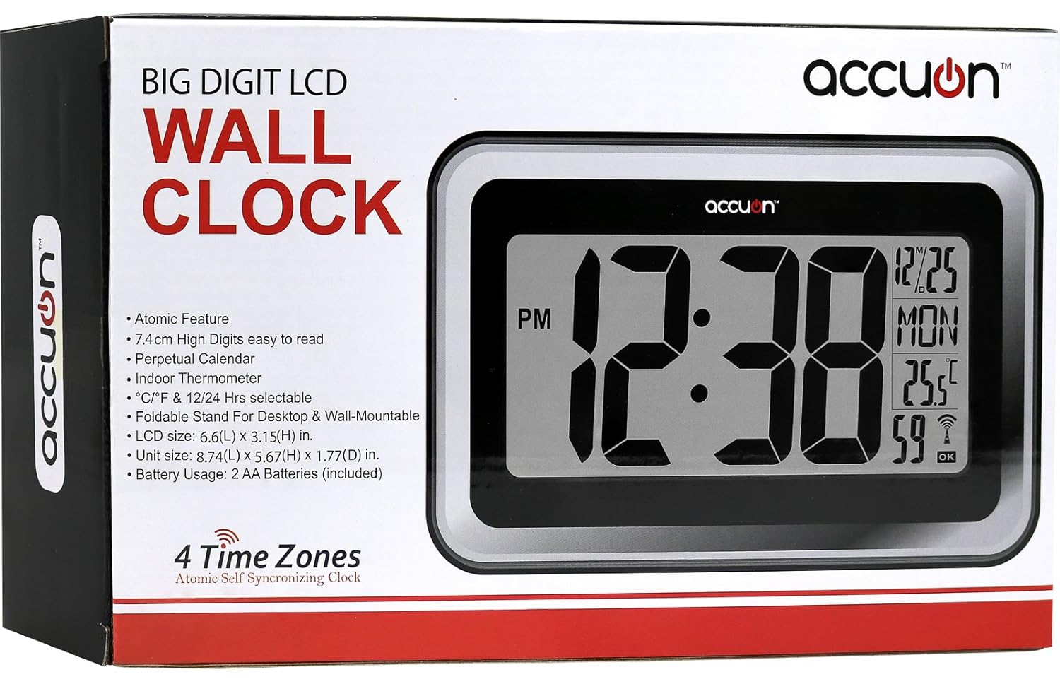 Large Atomic Radiocontrolled Selfsetting Digital Wall Clock w