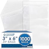 Spartan Industrial - 3” X 6” (1000 Count) 2 Mil Clear Reclosable Zip Plastic Poly Bags with Resealable Lock Seal Zipper