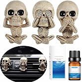 Evil Skull Car Air Fresheners Vent Clips, Cool Skull Car Accessories with 6 Felt Pads, Cute Automotive Halloween Decorations Interior for Men Women