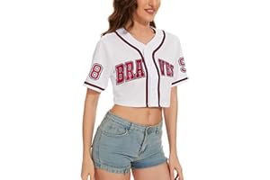 FUJUTANG Womens Cropped 98 Baseball Jersey Button Down V-Neck Country Vintage Jersey Casual Sports Softball Shirt