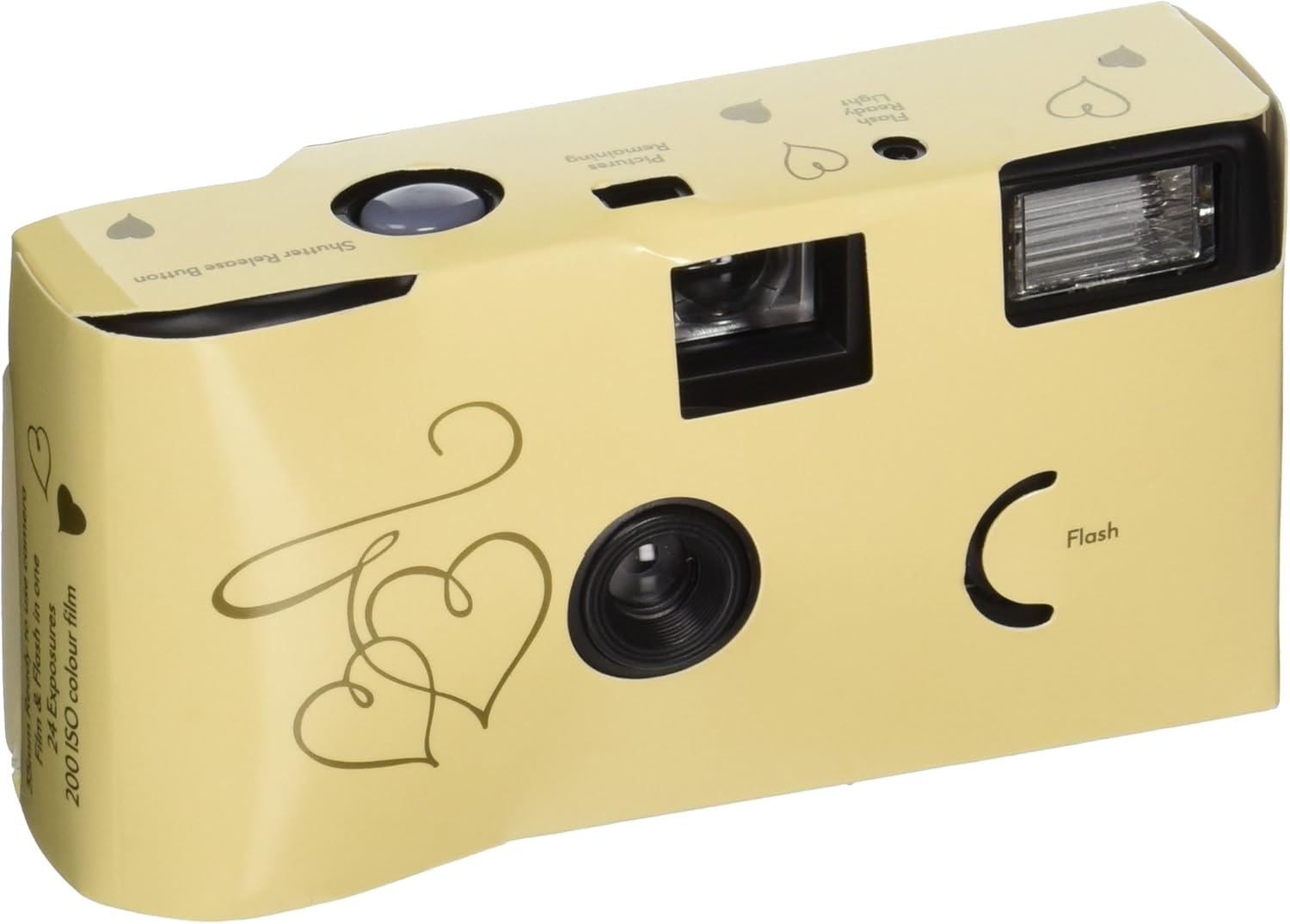 Weddingstar Disposable Cameras with Flash Cream and Gold Hearts Design
