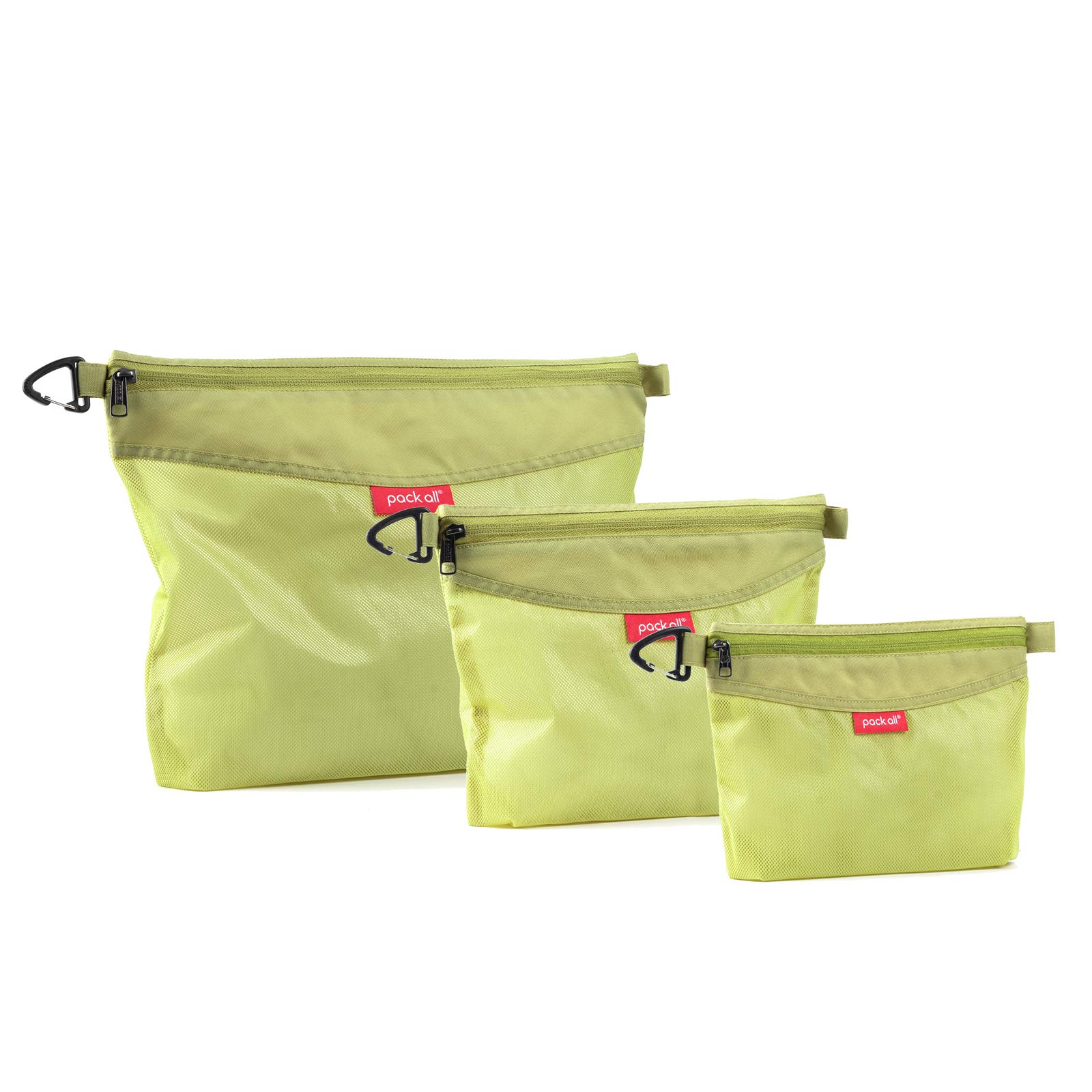 Photo 1 of pack all 3 Pcs Water-resistant Material Zipper Pouch Set, Mesh Zipper Bags for Storage, Travel, Office (Green)